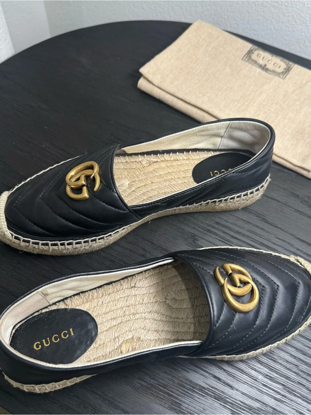 Gucci Marmont GG Quilted Espadrilles Matelasse Black 38.5